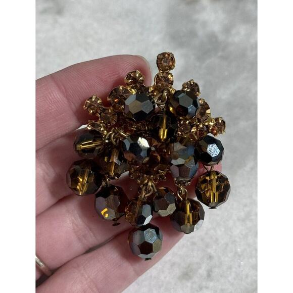 Verified Juliana Vintage Smoky Glass Beads Cha Cha Rhinestone Brooch - Picture 1 of 5